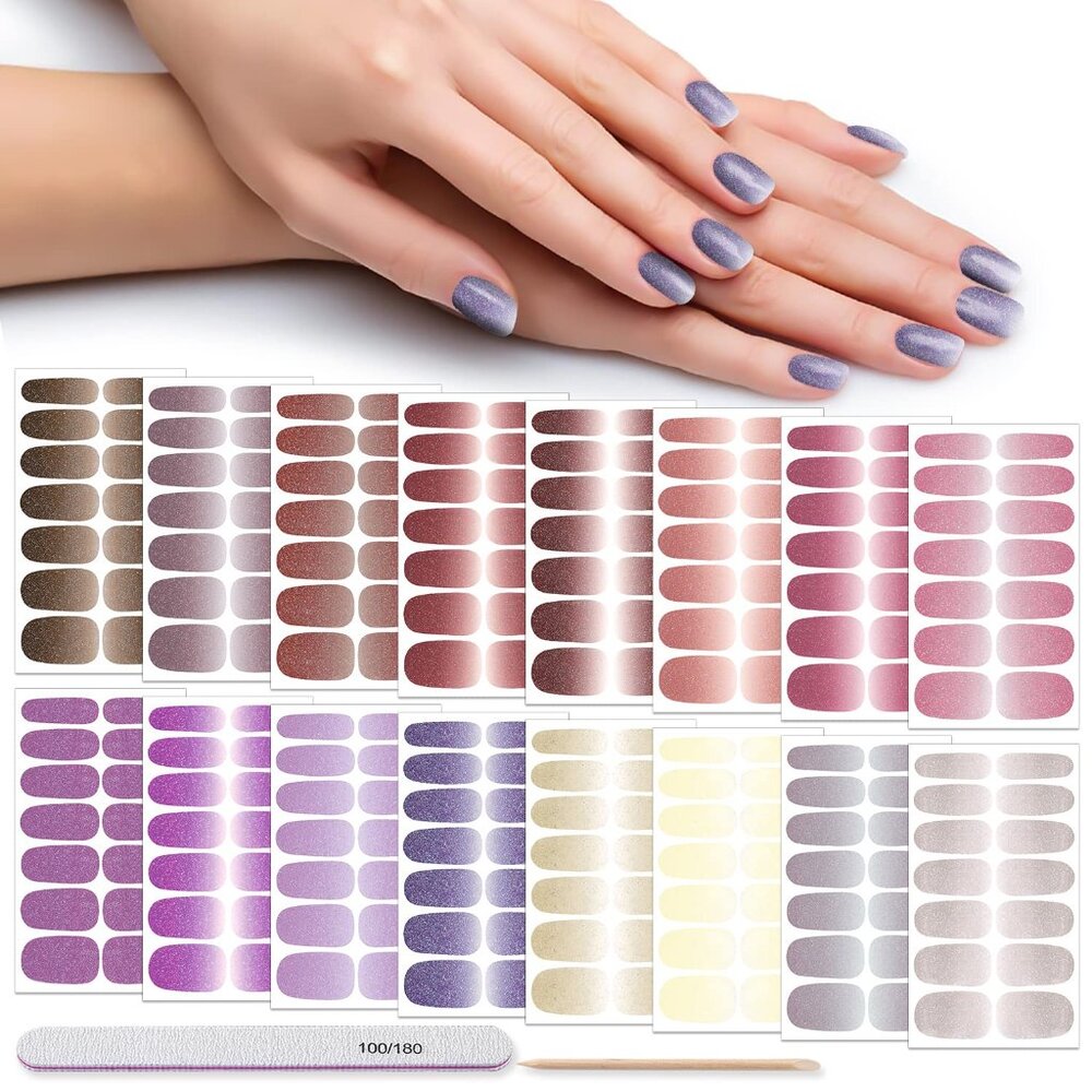 16 Sheets Nail Polish Strips Full Nail Wraps Self Adhesive Nail Polish Stickers
